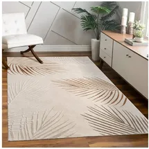 Paco Home Teppich Wohnzimmer Schlafzimmer Moderner Kurzflor glänzendes Palmen-Muster Florales Design Geometrisch Hoch-Tief-Effekt 3D, Grösse:80x150 cm, Farbe:Beige 2