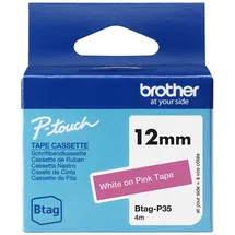 Brother Btag-P35 12mm x 4m weiß auf pink nicht laminiert