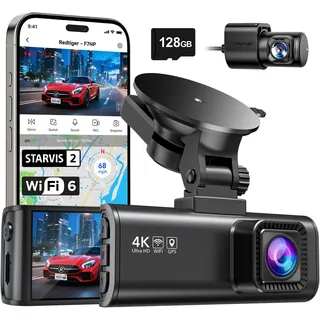 REDTIGER Dashcam Auto Vorne Hinten 4K/2,5K mit STARVIS 2, Dash Cam Auto Kamera 3,18" IPS-Bildschirm, kostenlose 128-GB-Karte,5.8GHz WiFi, GPS, 170°Weitwinkel WDR, Unterstützt 512 GB Max(F7NP)
