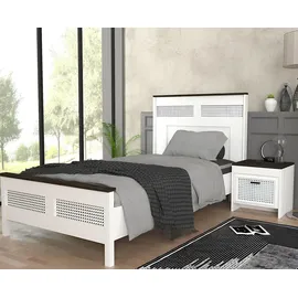 JV Möbel Jugendzimmer, 2tlg Set Bett + Nachttisch Moderne Möbel Kindermöbel Weiß