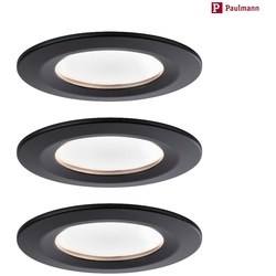 Paulmann 3er-Set LED Einbauleuchten-Set NOVA COIN, rund, starr, IP44, 230V, 3x 6.5W 2700K, Schwarz matt / Alu PAUL-94473