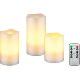 goobay 3er-Set LED-Echtwachskerzen, weiß mit Timerfunktion und Fernbedienung, dimmbar, batteriebetrieben