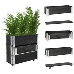 Hochbeet auf Rollen Kräuterbox 80x30x68 cm mobil schwarz für Garten und Balkon