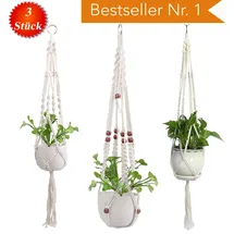 Bonn Design Premium Makramee Blumenampel 90cm Innen Außen Garten Blumentopf Halter Macrame Hängepflanzen Topf Balkondekoration Lounge Deco Blumen Ampel Balkon Wandbehang BOHO Pflanzenhänger Pflanzenampel