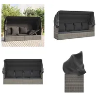 vidaXL Outdoor Loungebett mit Dach und Kissen Grau Poly Rattan - Outdoor Loungebett - Outdoor Loungebetten - Gartenmöbel - Terrassenmöbel