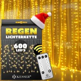 Kesser Regenlichterkette Lichterkette inkl Fernbedienung - 8 Leuchteffekte - In- - Outdoor Regenkette Deko Weihnachtsbeleuchtung Party warm-weiß / 600 Led's - Kesser