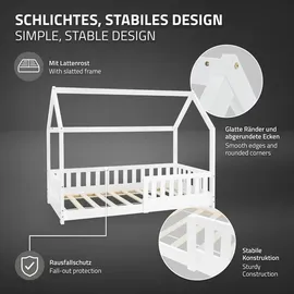 ML-Design Hausbett mit Rausfallschutz 80 x 160 cm Kiefer massiv weiß