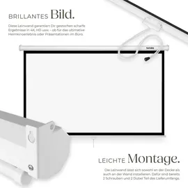 Tectake tectake® Beamer-Leinwand für 4K HD, Ultra HD und Full HD, Gain-Faktor 1.0 ausziehbares Gewebetuch, faltenfrei, Format 16:9, 84“