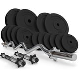 Physionics® Hantelstangen mit Gewichten - 36/56/76 kg Set, SZ Curl Bar (120cm, 30 mm, bis 500 kg), 2 Kurzhanteln - Hantelset, Hantelscheiben, Langhantelstange, Hanteln (Kurzhanteln + Curlstange 56KG)