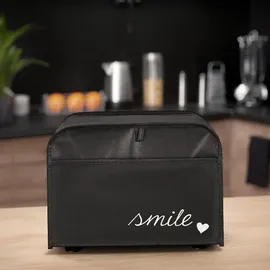 kwmobile Abdeckhaube für 2-Scheiben Toaster 19 x 20,3 x 28 cm Weiß Schwarz Smile Herz