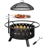 Redlife Feuerschalen für den Garten,Feuerschale mit funkenschutz und Schürhaken, feuerschale mit grillrost, BBQ Feuerstelle Outdoor,76x76x52cm,für den Garten, Heizung, Terrasse, Lagerfeuer und Camping