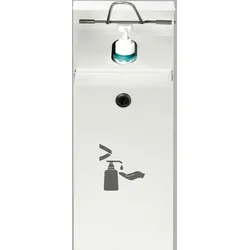 PROREGAL Robuster Handdesinfektionsspender mit Hubmechanismus | Bodenmontage | HxBxT 115x18x13cm | Verzinkter Stahl | Weiß | Spender Desinfizieren