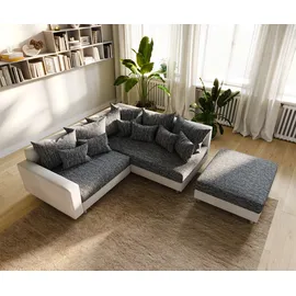 DeLife Ecksofa Clovis Weiss Schwarz Hocker Armlehne Ottomane Rechts modular, Design Ecksofas, Couch Loft, Modulsofa, modular