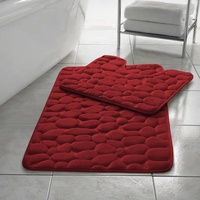 EXQUIZIT HOME Pebble Badematten-Set, Memory-Schaum, WC-Set, Badezimmerteppich, 2-teilig, weich, saugfähig, rutschfest, rote Badematte (50 cm x 80 cm) und WC-Vorleger (50 cm x 40 cm)
