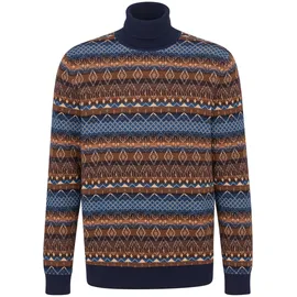 Bugatti Rollkragenpullover BUGATTI, Herren, Gr. XXL, braun, 100% Baumwolle, gemustert, regular fit, ohne Ausschnitt, Rippbündchen, Pullover Rollkragenpullover, mit Multicolor-Muster