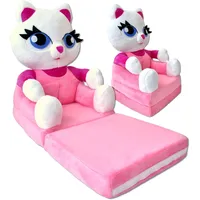 nana shop Kindersessel, Mini-Sessel, Kinderstuhl, Kindersofa Aufklappen 2 in 1, Kuschelsessel, Ausklappbar Kinder Sofa für Kinderzimmer (Rosa Katze)