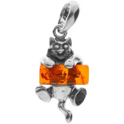 Ketten-Anhänger OSTSEE-SCHMUCK "Ostsee-Schmuck Anhänger Katze Anhänger Katze", weiß, Schmuckanhänger, Damen, 30 x 12mm, Silber 925 (Sterlingsilber), 2.5 g