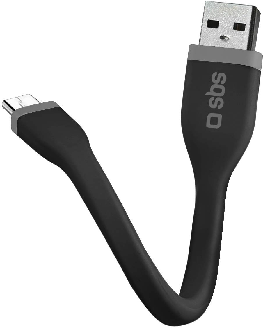 SBS Micro USB Kabel 12 cm - Mini Ladekabel mit USB & Micro USB Anschluss - Ideal für Handy Samsung Galaxy S10E, S10+, S10, S9, S8, S7, S6, Note 10, Note 10+, Huawei Mate 20, 20X, 20 Pro, P30, P30 Pro
