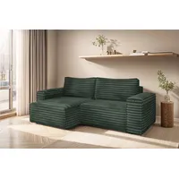 Fun Möbel Ecksofa Schlafsofa MADLEN Stoff Velo Grün Ottomane