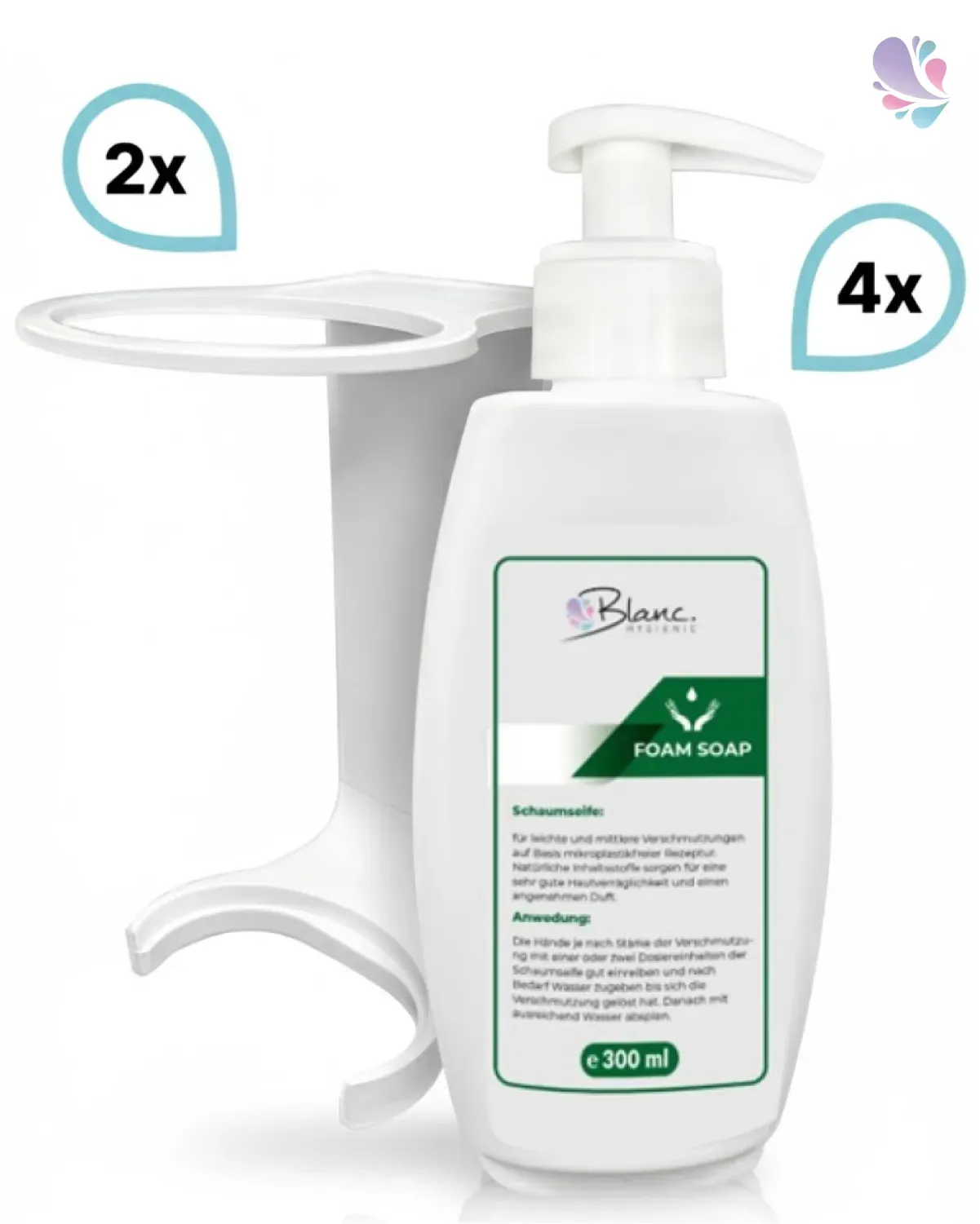 SET: Mini Fix-System - 2x Mini Fix Spender, weiß oder schwarz + Schaumseife mild, ultra ergiebig, 4x300 ml
