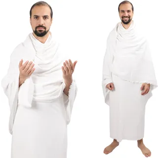 Ihram Kleidung Männer umra Hajj & Umrah, 1350g, mit Bauchtasche / mit gürtel, 2 dicke weiße Tücher 110x220cm, 100% Baumwolle, Herkunft Türkei, hygienisch, bequem, saugfähig & hochwertig, gute qualität