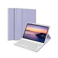 Fintie Tastatur Hülle für iPad Air 5 2022 / iPad Air 4 2020 10.9 Zoll, Schutzhülle mit TPU Rückschale, Pencil Halter und magnetisch Abnehmbarer Tastatur mit QWERTZ Layout, Violett
