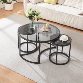 [en.casa] Couchtisch 2er Set Kokkola Rauchglas/Marmoroptik, schwarz