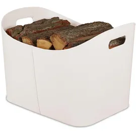 Relaxdays Kaminholzkorb Kunstleder 53,5 x 36 x 41 cm Creme