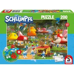 Schmidt Spiele 56525 - In Schlumpfhausen, 200 Teile, Kinderpuzzle Die Schlümpfe mit Add-on