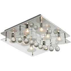 Deckenleuchte Chrom Beleuchtung Kristall Glas Wohnzimmer quadratisch Lampe