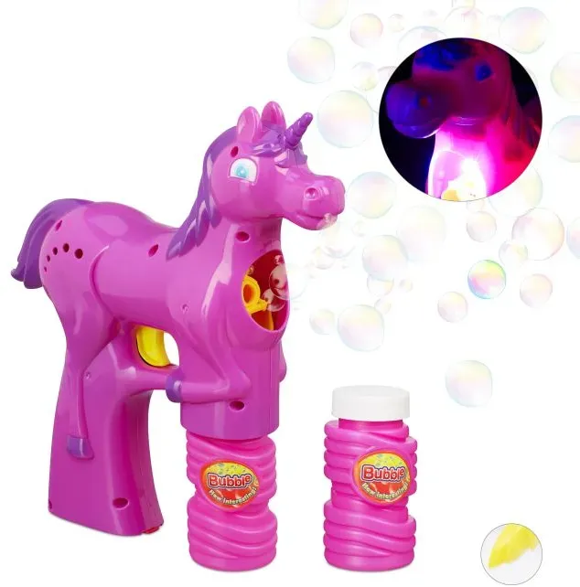 Relaxdays Einhorn Seifenblasenpistole Gelb,Lila,Pink