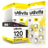 120 Hörgerätebatterien Udivita Größe 10 PR70 mit Phono-Pulse-Technologie - 20 Blisterpackungen mit je 6 Batterien