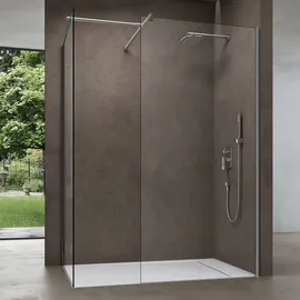 doporro Luxus Duschwand Duschabtrennung 80x80 Walk-in Dusche aus 2 festen Glaselementen mit Stabilisator aus Echtglas 8mm Esg-sicherheitsglas Klarg...