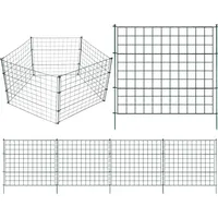 Sonnewelt Teichzaun Steckzaun Gartenzaun Metall Zaunelemente zaun garten Gartenzaun Tiergehege Freigehege zaun für hunde- 5 Zaunelemente 6 Befestigungsstäbe (Grün, Gerade)