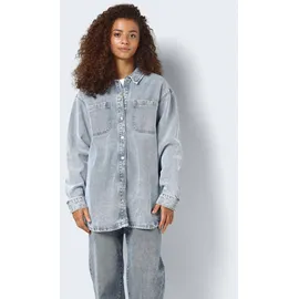 Noisy May Damen Jeansjacke Oversize Denim Übergangsjacke Dropped Shoulder Shacket Bleached Design, Farben:Hellblau, Größe:XS - XS