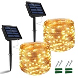 Nurkoo [2 Stück] Solar Lichterkette Aussen, 12M 120 LED Außen IP64 Wasserdicht Kupferdraht Lichterketten für Weihnachten Partys Garten Hochzeiten Dekoration, Warmweiß