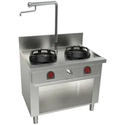 EURAST - Gekühltes wok mit 2 gasbrennern auf stütze, 1 wassersäule - 1000x700x850 mm - 35 Kw - 32107CK5