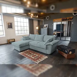 KAWOLA Sofa DAMETO Ecksofa Bettsofa Schlafsofa mit Stauraum Cord hellblau