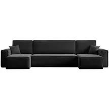 m-punkt Wohnlandschaft U-Form COMO Cord mit Bett Sofa Schlafsofa Ottomane - Schwarz