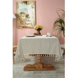 iyoimono Quaste Tischdecke Rund 150 cm Abwaschbar Baumwolle und Leinen Tischtuch Beige Blau Gänseblümchen Tischdecke Rund Couchtisch