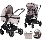 Chipolino Kinderwagen Aura 3 in 1, Autositz, Babywanne, Wickeltasche, bis 22 kg hellbraun