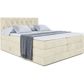 altdecor Boxspringbett mit Matratze Topper, Polsterbett mit Bettkasten AMAY-BZ KING | Beige Monolith | 140x200