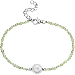 Armband SMART JEWEL "mit Edelstein-Kugeln + Muschelkern-Perle, Silber 925", grün, Armbänder, Damen, 19cm, Silber 925 (Sterlingsilber)