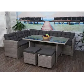 Mendler HWC-A29 Lounge-Set grau + 2 x Hocker