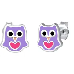 Elli Kinder Eule Herz Tier Emaille 925 Sterling Silber Ohrringe   Damen 