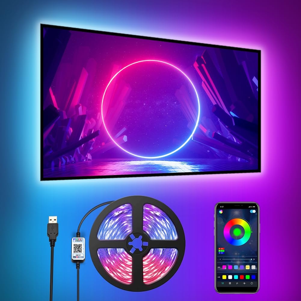 Romwish LED TV Hintergrundbeleuchtung , 3M LED Strip USB Bluetooth LED Licht für 40-50 Inch RGB 5050 APP Control Sync mit Music Bias Lighting Beleuchtung für HDTV, TV-Bildschirm, PC