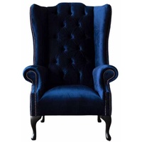 JVmoebel Ohrensessel, Ohrensessel Klassisch Design Sessel Wohnzimmer Samt Blau blau