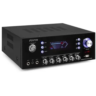 Fenton AV120FM-BT Mini Verstärker mit Bluetooth 2x60W FM-Radio, USB MP3, AUX, 2X MIC Echo, EQ - Kompakter HiFi Verstärker HiFi Stereo für Karaoke, Radio Receiver HiFi Amplifier - Schwarz