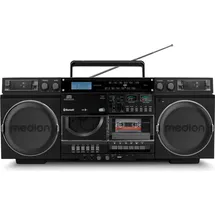 Medion P66538 Kassettenrecorder (Retro Ghettoblaster mit CD-Player, 80er, groß, USB, SD, CD, Kassetten MC, DAB+ Radio Teleskopantenne, Bluetooth, Kassettendeck, Aufnahmefunktion