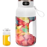 1.2L Tragbarer Mixer für Smoothies und Shakes, 10 Klingen Tragbarer Smoothie Maker mit 2600mAh Akku, Anti-Rutsch-Griff und Digitalanzeige, Mini Standmixer für Reisen, Küche (Weiß)
